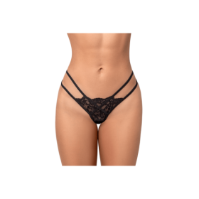 String noir en dentelle à lanières avec anneau 